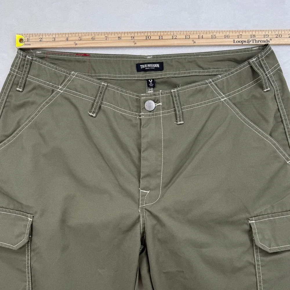 True Religion Cargo Pants Mens 36 Green New Contrast Stitch Horseshoe 700820
